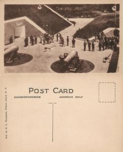 IN THE PIT FISHERS ISLAND N.Y. MORTAR GUNS ANTIQUE POSTCARD