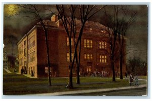 c1910s High School Exterior Moonlight View Norwalk Connecticut Unposted Postcard