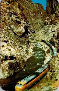 Trains The D & R G Railroad Diesel Train In The Royal Gorge Canyon Colorado 1962