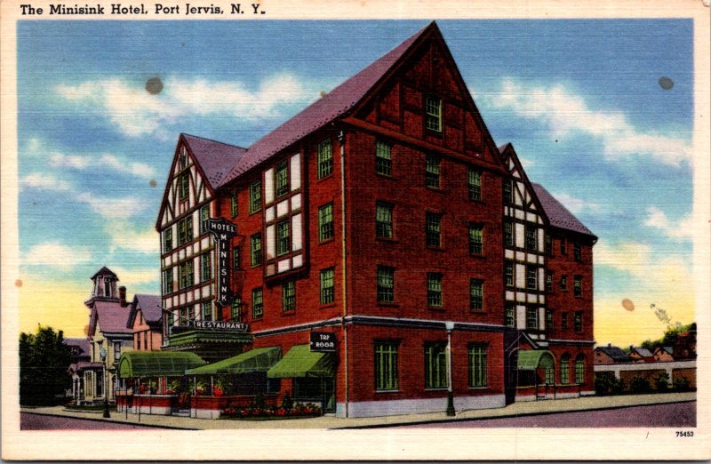 Minisink Hotel Port Jervis NY the Room Restaurant Street View Vtg Postcard