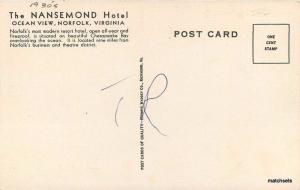 1930s Nansemond Hotel Ocean View Norfolk Virginia Everett postcard 12708