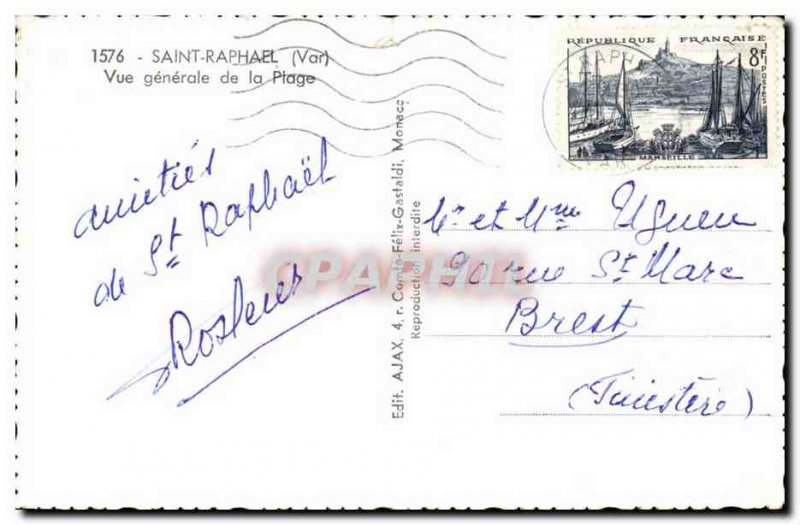 Saint Raphael Old Postcard General View of the beach