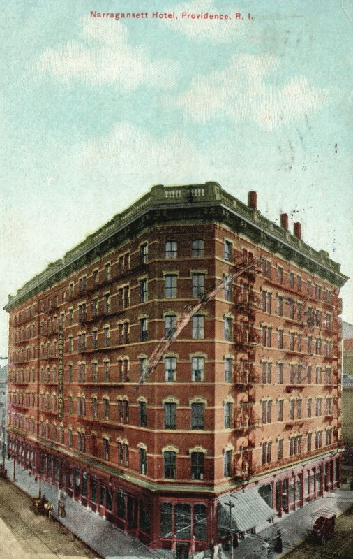 Postcard 1910 Narragansett Hotel Providence Rhode Island Building Old Cars