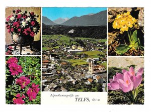 Austria Aerial View Telfs Alpenblumen Flowers Multiview Tirol Alps 4X6 Postcard