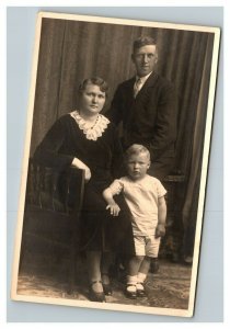 Vintage 1910's RPPC Postcard - Studio Portrait Husband Wife and Child