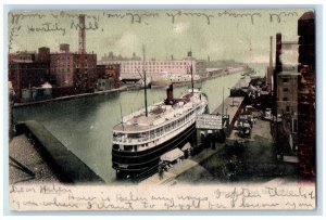 1905 River East Rush Street Bridge Steamer Steamship Chicago Illinois Postcard