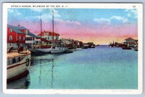 1920's WILDWOOD BY THE SEA OTTEN'S HARBOR BOATS HOUSES LYNN BOYER POSTCARD