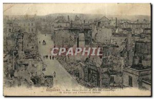 Old Postcard Soissons Rue Saint Martin and Rue du Commerce Army