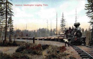 Logging Railroad Train Western Washington 1910c postcard