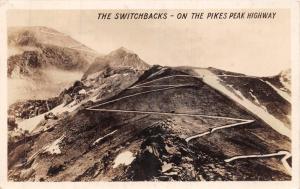 COLORADO~SWITCHBACKS ON THE PIKES PEAK HIGHWAY~REAL PHOTO POSTCARD 1930s