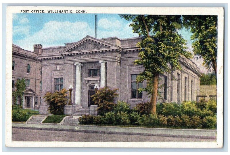 1920 Exterior View Post Office Building Willimantic Connecticut Vintage Postcard