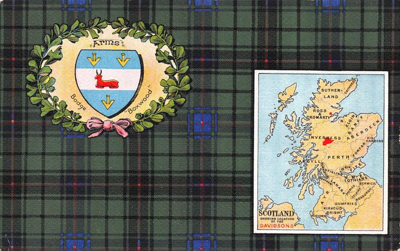 Davidson Tartan & Coat of Arms, Scotland, early postcard unused