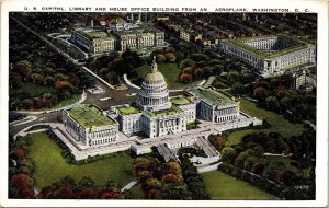US Capitol Library & Office Building Aerial View Washington DC WB Postcard