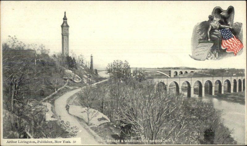 Washington Bridge New York City Arthur Livingston c1900 Postcard