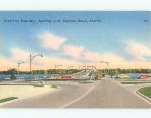 Unused Linen BRIDGE SCENE Daytona Beach Florida FL d4167