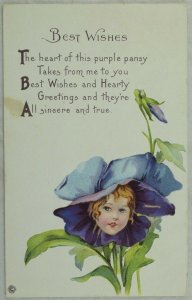 C.1910 Stecher Lith Co. Lovely Flower Head Girl Poem Vintage Postcard F14