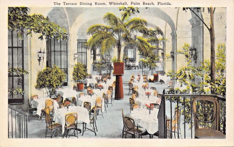 PALM BEACH FL~WHITEHALL-THE TERRACE DINING ROOM POSTCARD 1920s