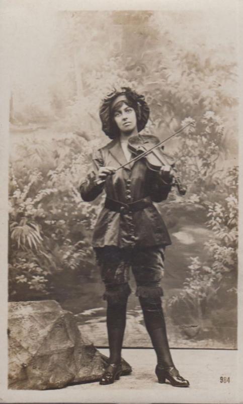 Lady In Sexy Edwardian Chiffton Suit Playing Antique Violin London Old Postcard