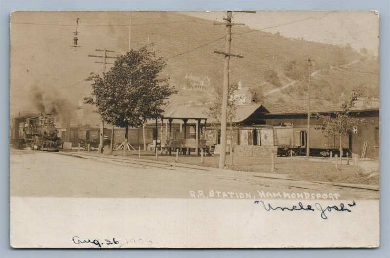 HAMMONDSPORT NY RAILROAD DEPOT ANTIQUE REAL PHOTO POSTCARD RPPC railway STATION