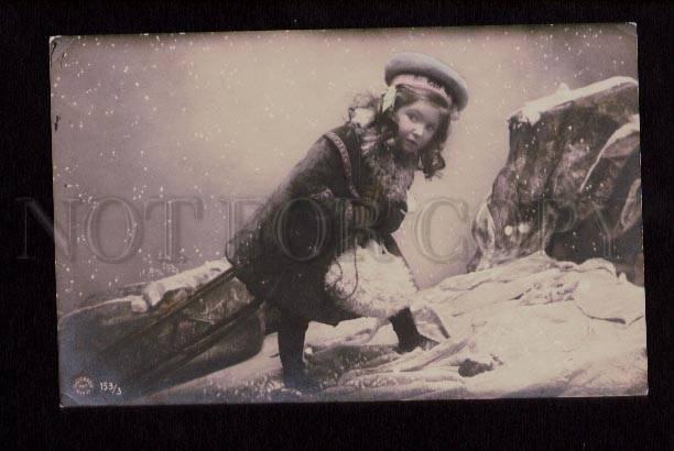 074715 Charming Girl in WINTER COAT vintage PHOTO Tinted