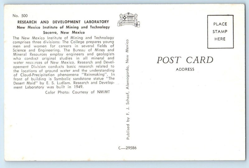c1960 Socorro New Mexico NM Postcard Research Development Laboratory Building