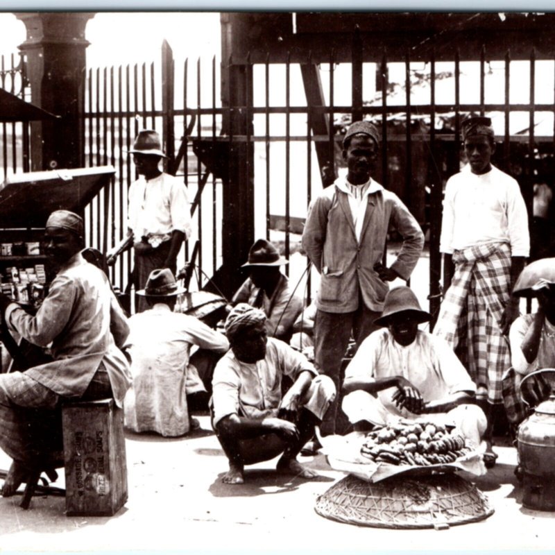 c1930s Indian / Arab Cigarette Vendor RPPC Street Market Food Real Photo PC A138