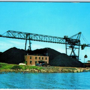 c1950s Ashland, WI Reiss Docks Freighter Ship Coal Mine Crane Chrome PC A152