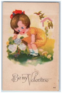 c1910's Valentine Girl Butterfly Flowers Birds House Unposted Antique Postcard