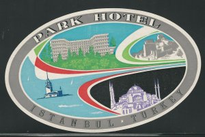 Park Hotel, Istanbul, Turkey, Hotel Baggage Label, Unused, Size: 90 mm x 140 mm