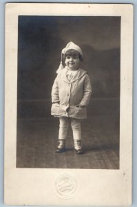 c1910's Smiling Little Boy Studio Maquoketa Iowa IA RPPC Photo Antique Postcard