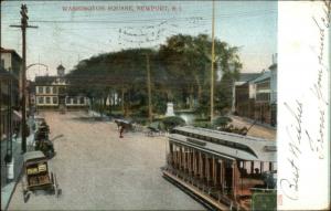 Newport RI Washington Square Trolley c1910 Postcard