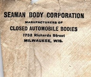 1925 SEAMAN BODY CORP CLOSED AUTOMOBILE BODIES MILWAUKEE WI ENVELOPE  Z2501