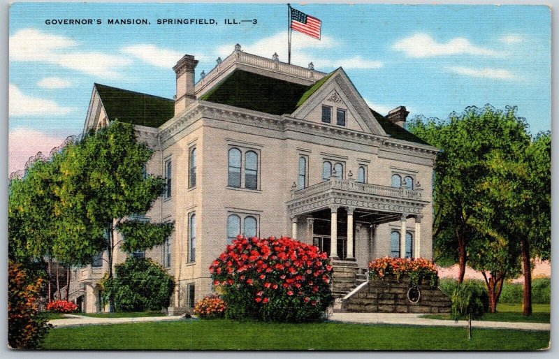 Vtg Springfield Illinois IL Governor's Mansion 1940s Linen View Old Postcard