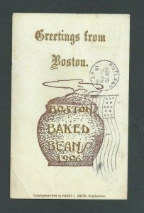 1906 Post Card Greetings From Boston Baked Beans In Crock Pot