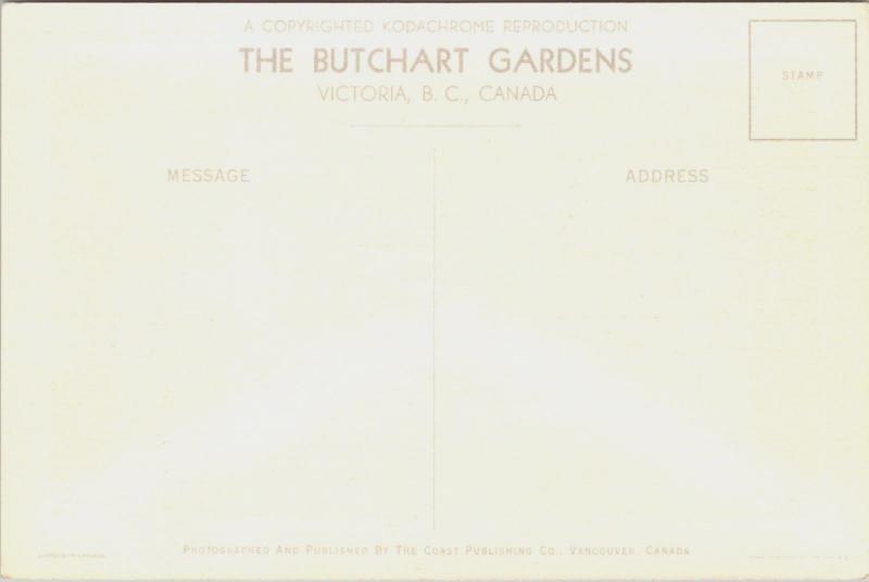 Butchart Gardens Victoria BC Unused Vintage Linen Postcard D34