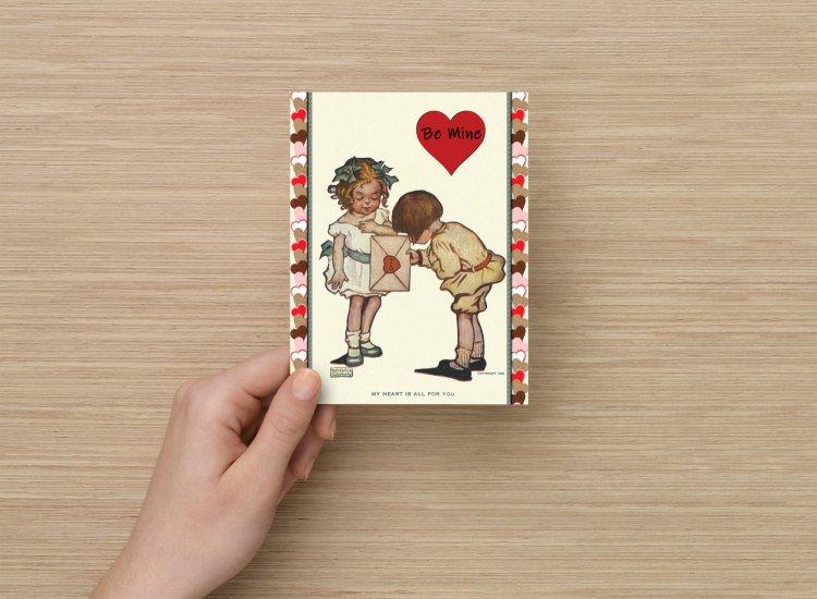 Set of 6, Valentine's Day Postcards, Little Girl Giving Valentine Be Mine Love