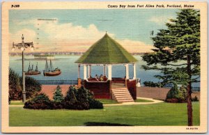 1950s Casco Bay From Fort Allen Park Portland Maine ME Sailboats Posted Postcard