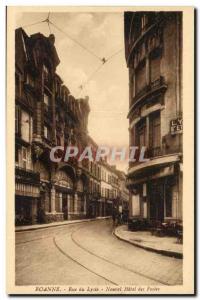 Roanne Old Postcard Rue du Lycee New Hotel Post