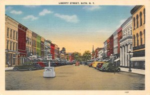 Bath, NY New York  LIBERTY STREET SCENE Stores~Cars STEUBEN COUNTY 1940 Postcard