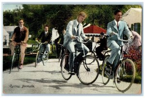 1930 Scene of Six Men in Coat Cycling in Bermuda Antique Posted Postcard