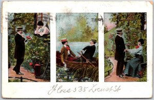 1909 Victorian Couple Dating Romance Sweet Memories Posted Postcard