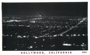 RPPC HOLLYWOOD, California CA ~ City Lights at NIGHT Panoramic View Postcard