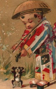 1880s Japanese Chinese Children Caricatures Dog Squirrel Lot Of 7 P161