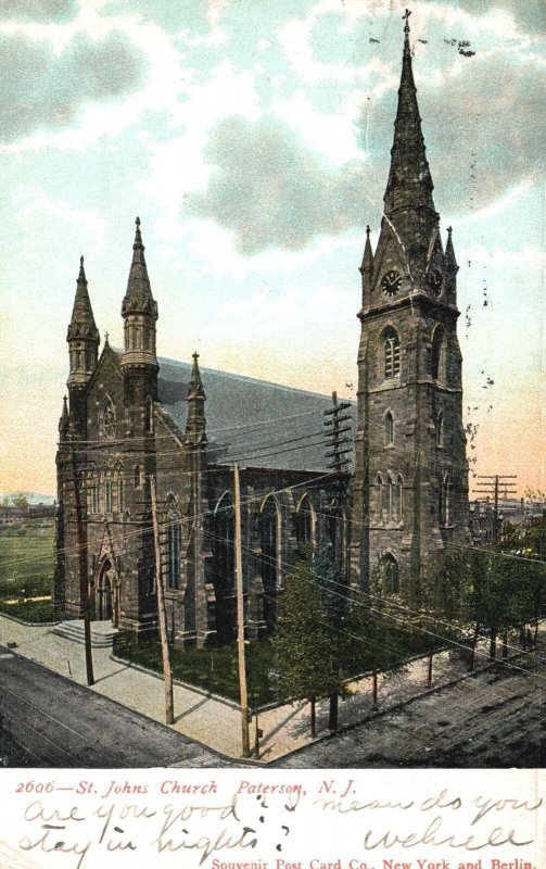 Vintage Postcard 1907 Saint Johns Church Paterson New Jersey Catholic Religious