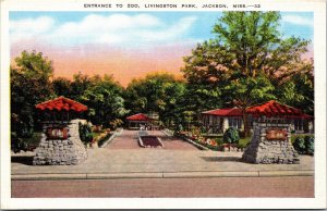 Vtg Jackson Mississippi MI Entrance to Zoo Livingston Park 1930s Linen Postcard