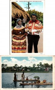 Lot of 2 Seminole Native American Florida Postcards Canoes Letter Good News