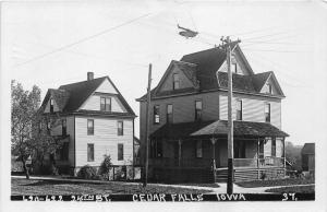 Cedar Falls Iowa~24th Street Houses~Nice Large Porch~Light above St~c1910 RPPC