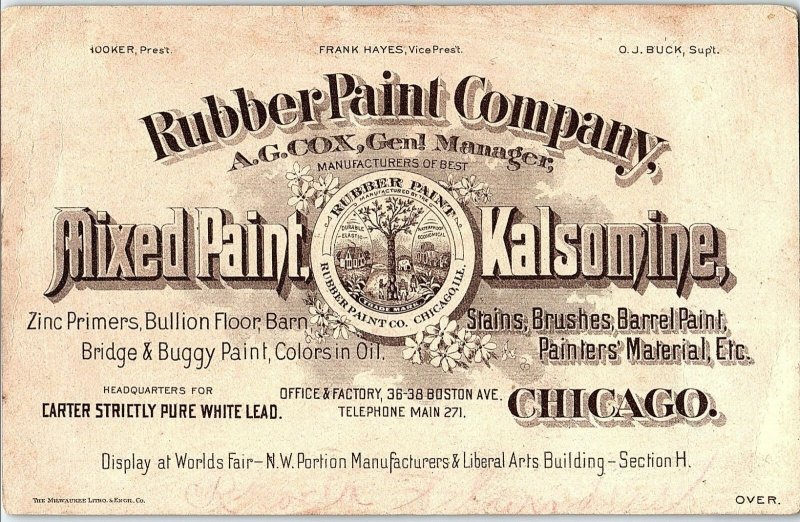 1880's Victorian Trade Card Rubber Paint Co. Kalsomine People Uncle Sam P125