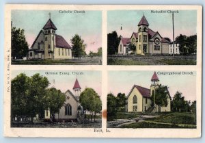 Britt Iowa Postcard Catholic Methodist Congregational German Evang Churches 1907