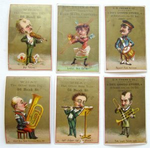 WATERBURY CT set of 6 ANTIQUE VICTORIAN TRADE CARDS - MUSICIANS